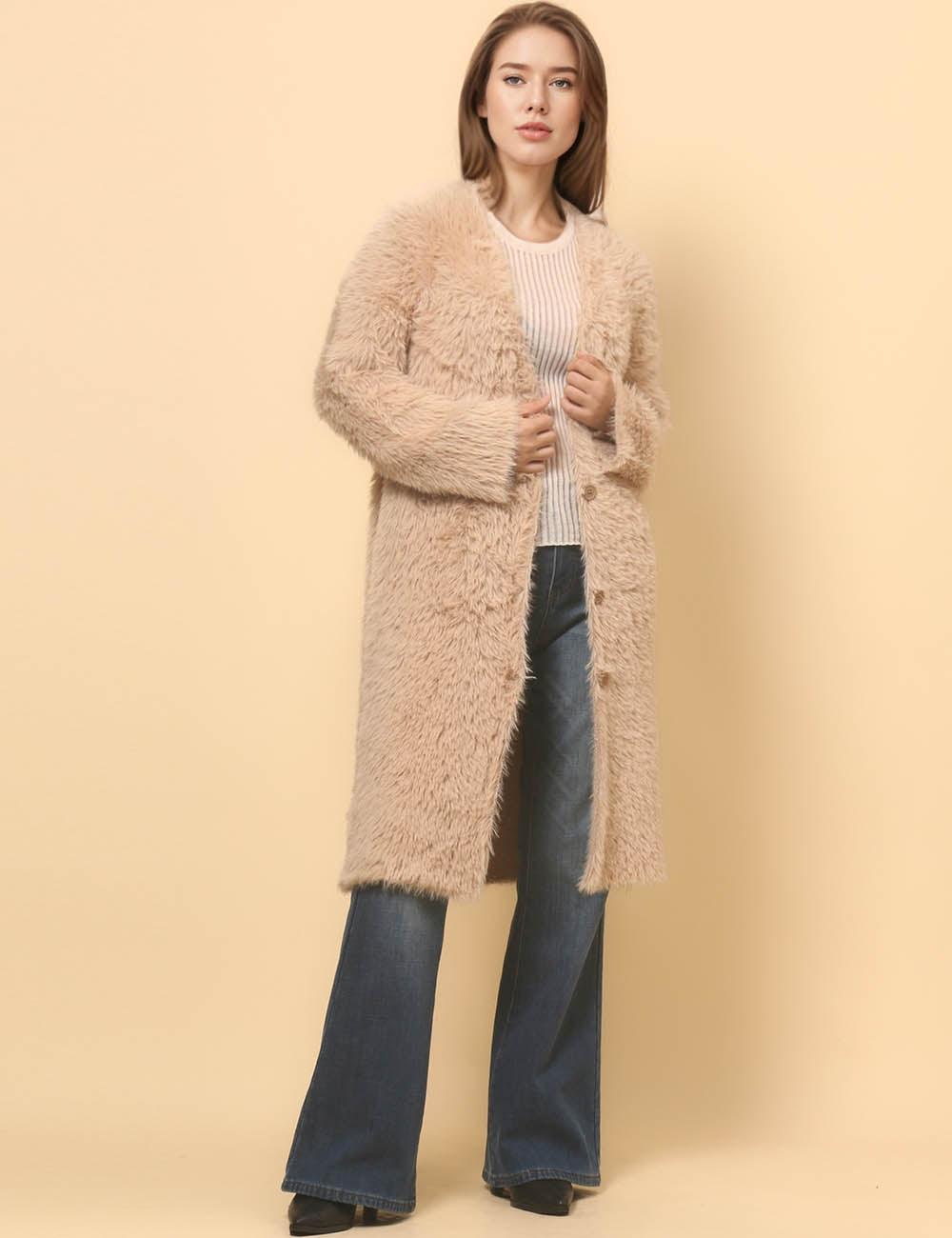 Ladies Soft Faux Mink V-Neck Botton Cardigan SKT4812