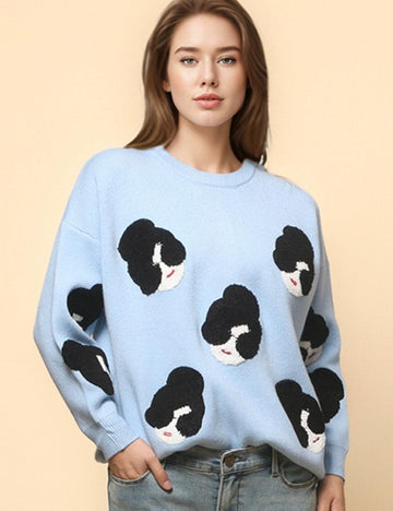 Ladies Round Neck Long Sleeves Pullover Sweater SKT4731
