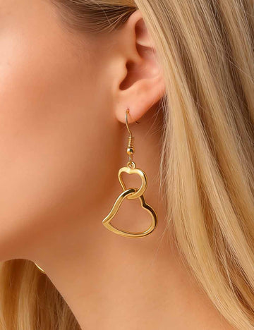 Ladies Valentine's Double Heart Hollow Pendant Earrings