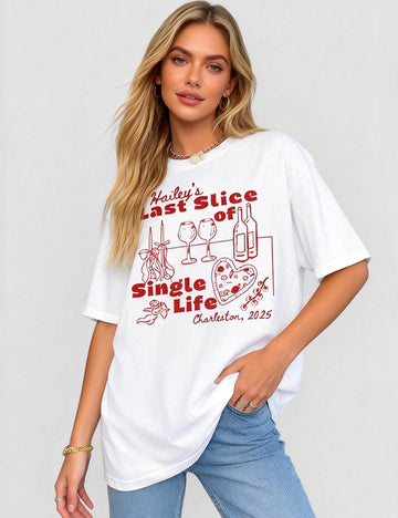 Ladies Valentine's Print Round Neck Short Sleeves T-Shirt