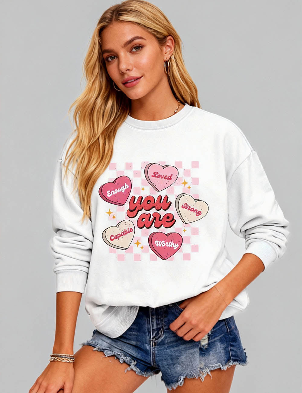 Ladies Valentine's Heart Letter Graphic Festive Sweatshirt