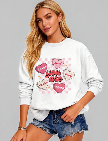 Ladies Valentine's Heart Letter Graphic Festive Sweatshirt