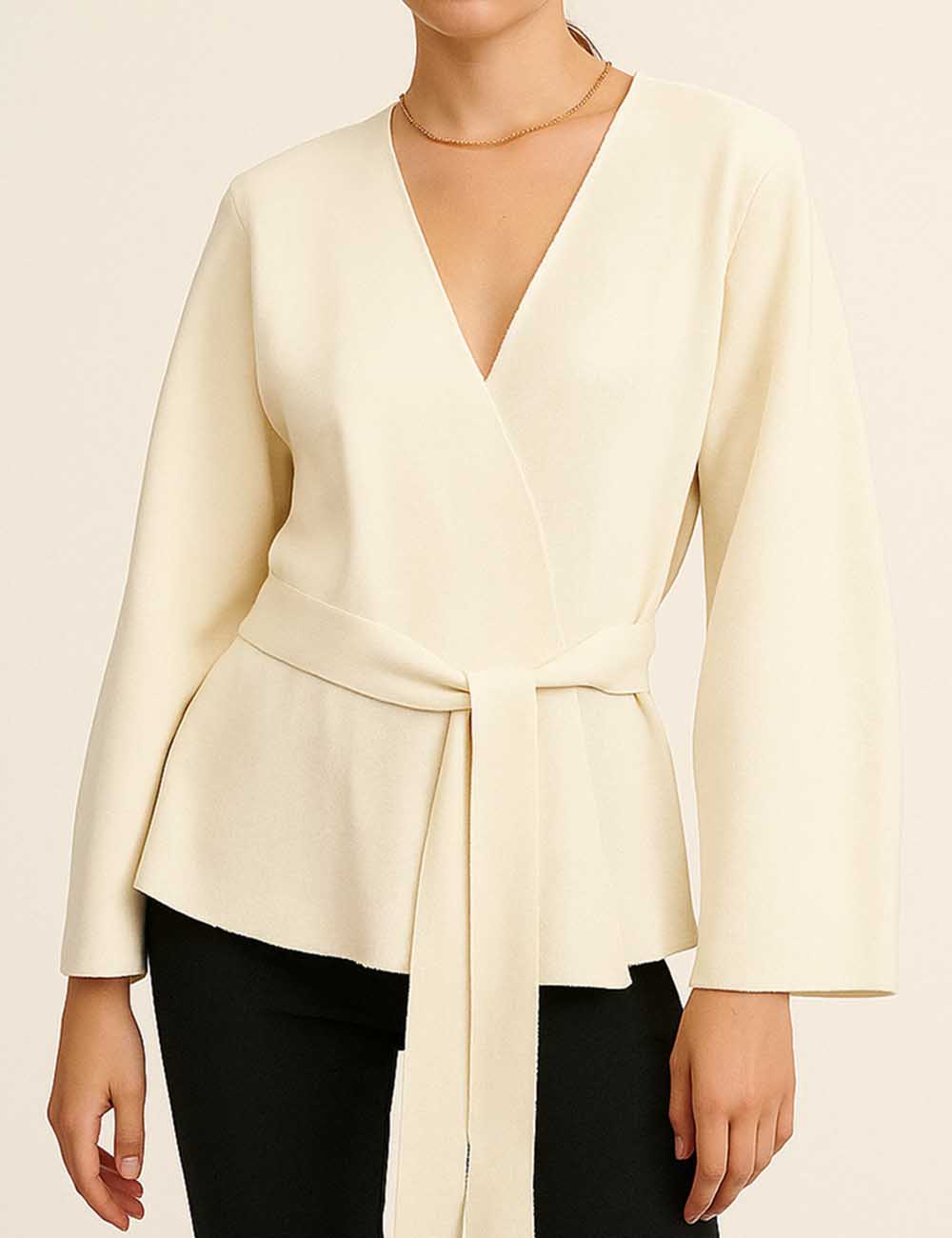 Ladies Wrap V-Neck Front Tie Closure Knit Cardigan