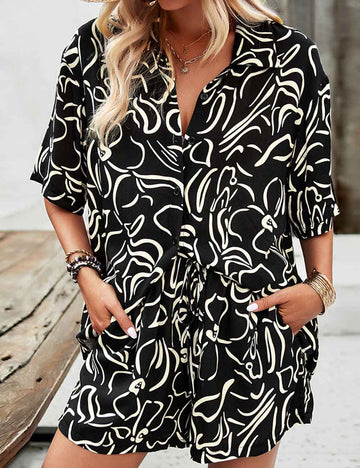 Ladies Print Beach Outfit Button Down Shirt & Shorts Set