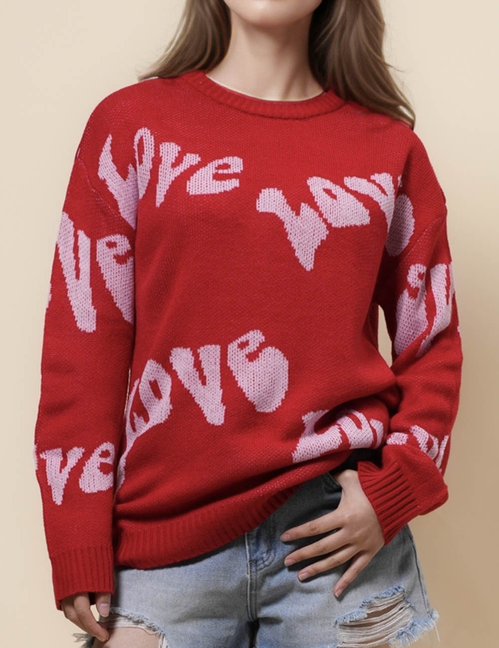 Ladies Love Knit Color Block Pullover Sweater SKT41107