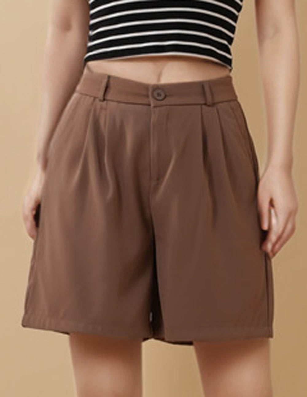 Ladies Solid Color Wide Leg Shorts 8SKS5CF79