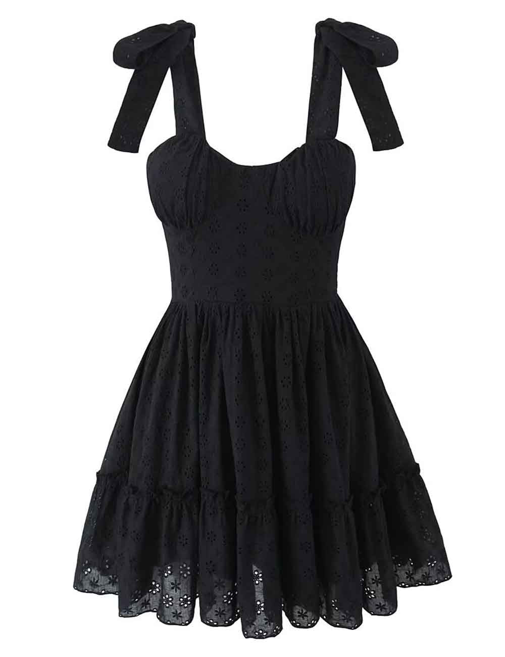 Ladies Solid Color Embroidery Strap Shoulder Mini Dress