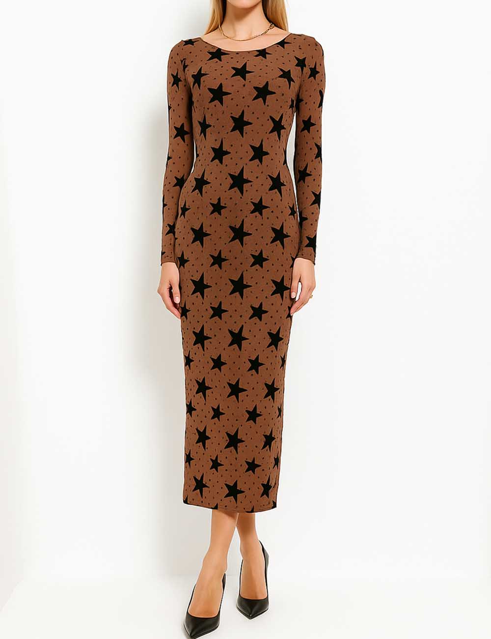 Ladies See Sheer Star Slip Lining Mesh Maxi Dress
