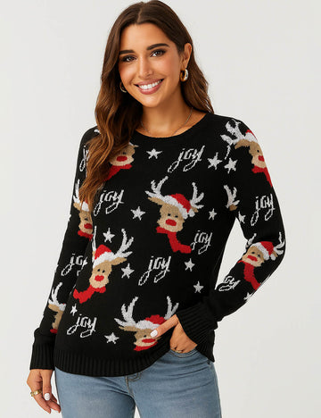 Ladies Reindeer Snowflake Christmas Holiday Sweater