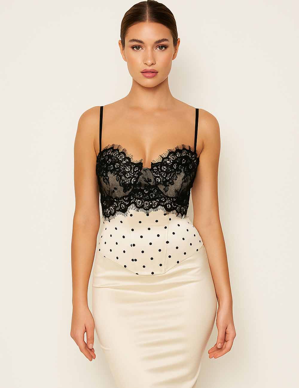 Ladies Color Block Sweetheart Neckline Lace Dot Corset Top