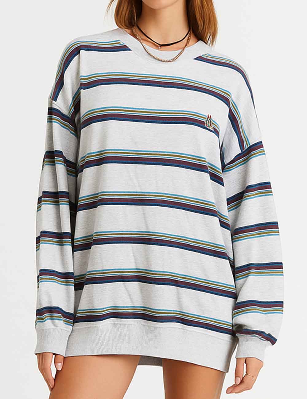 Ladies Striped Round Neck Long Sleeves Sweatshirt