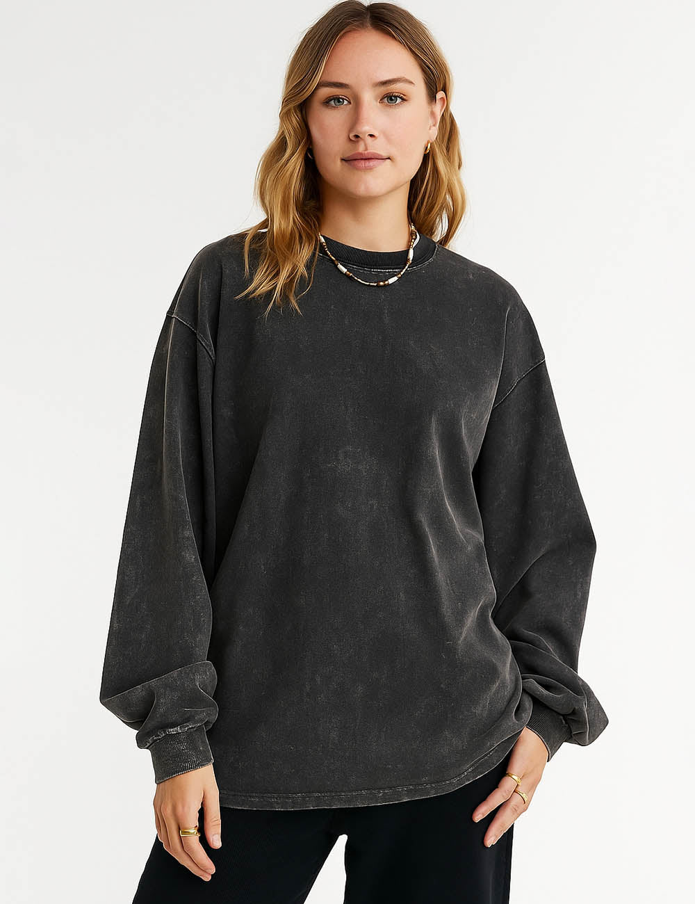 SWEETKAMA Ladies Oversize Round Neck Daily Long Sleeves Shirt ZJCX230