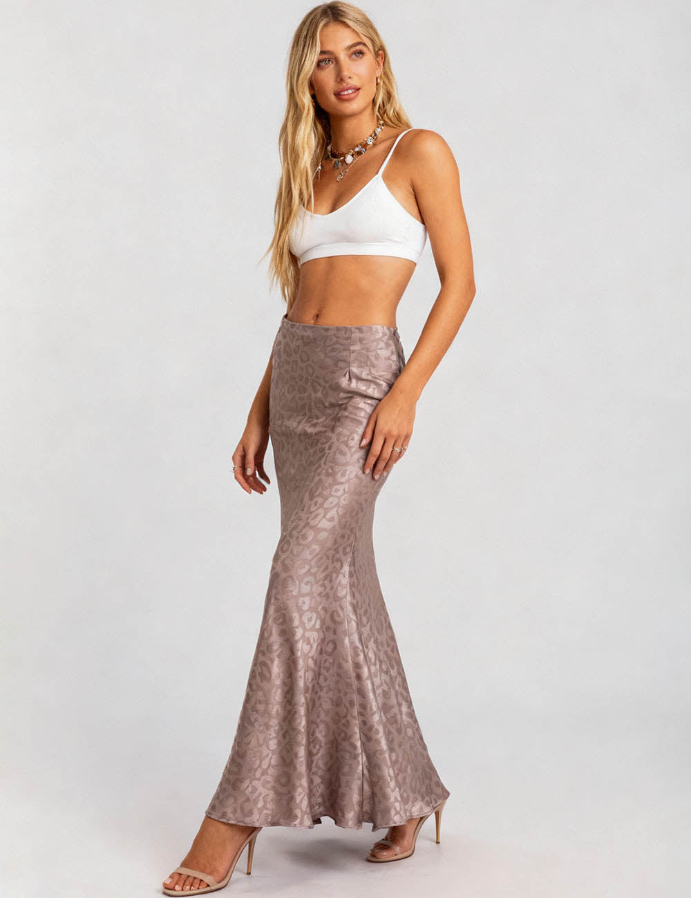 Ladies Leopard Print Satin Fish Tail Midi Skirt SKS4788