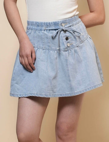 Ladies String Tie Elastic Waist Denim Mini Skirt SKS50105