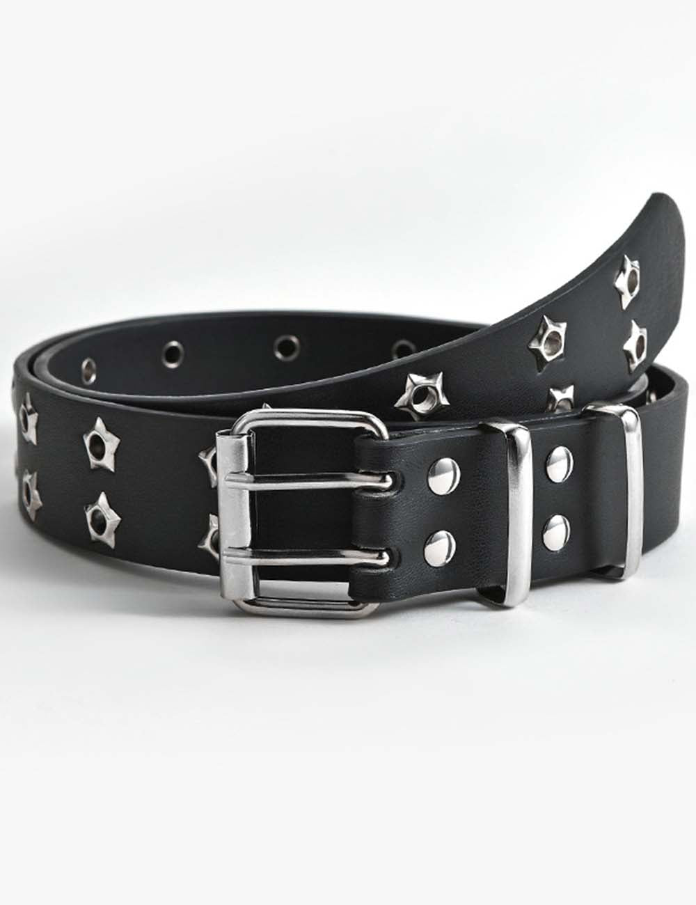 Ladies Star Studs Metal Buckle Pu Leather Waist Belt
