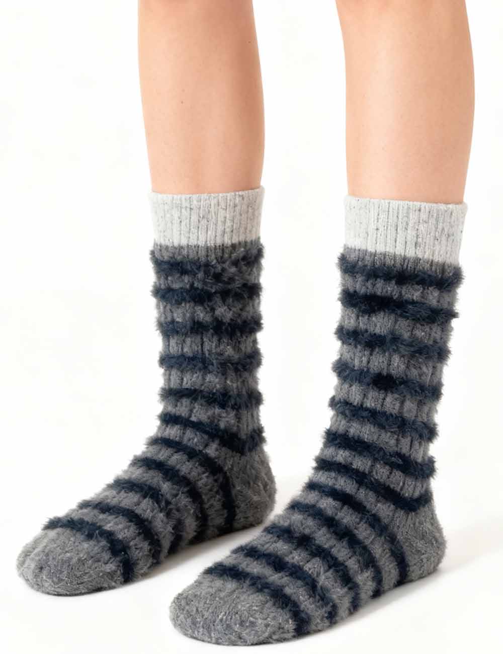 Ladies Cozy Striped Speckled Knit Midi Calf Socks