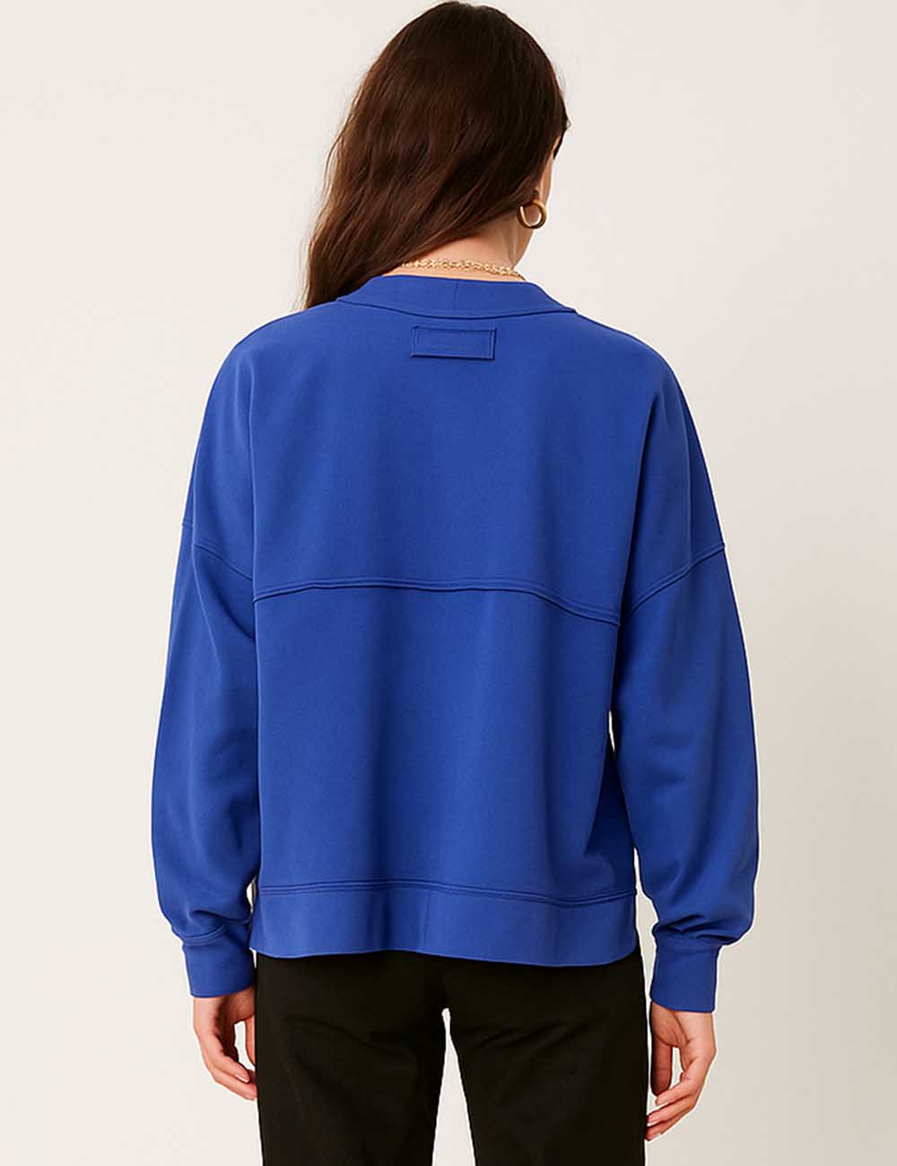 Ladies Solid Color Open Front Deep Pockets Seam Sweatshirt