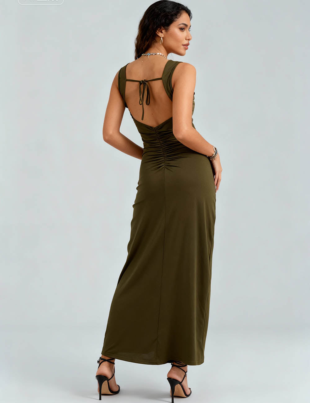 Ladies Keyhole Cowl Bust Tie-Back Bodycon Maxi Dress