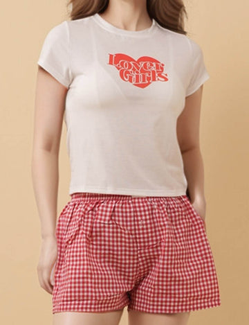 Ladies Round Neck Short Sleeves Love Print T-Shirt 8SKT50749