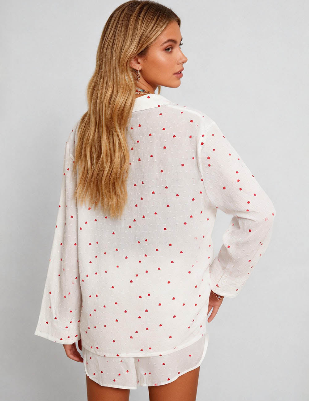 Ladies Valentine's Heart Print Top & Shorts Lounge Set