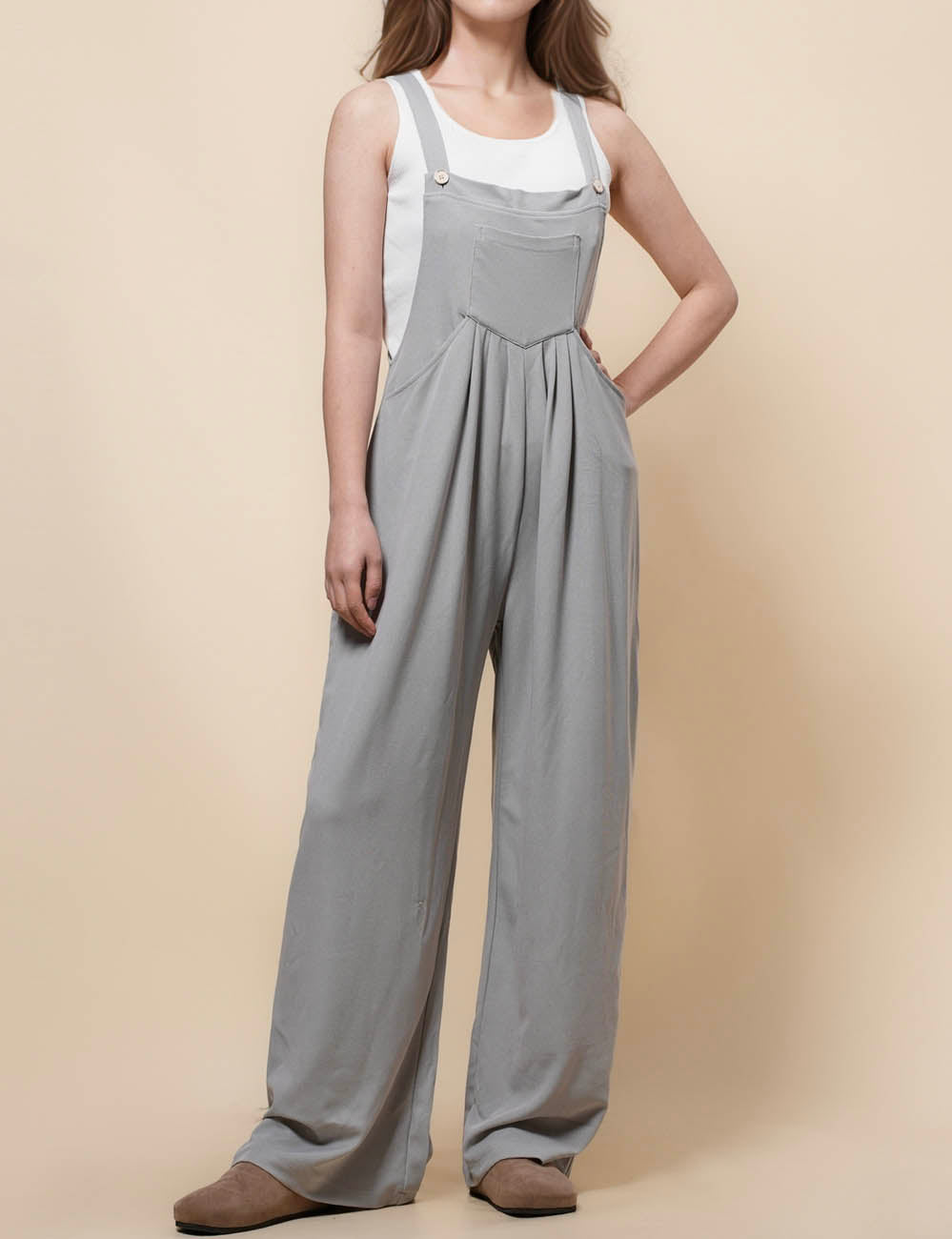 Ladies Waffle Two Shoulder Strape Jumpsuit SKJ41199