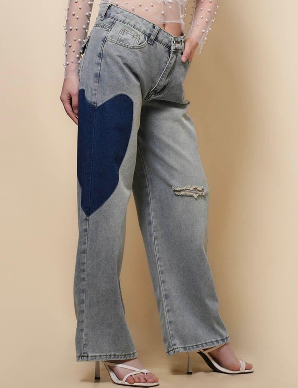 Ladies Barrel Leg Jeans Heart Denim Pants SKP50081