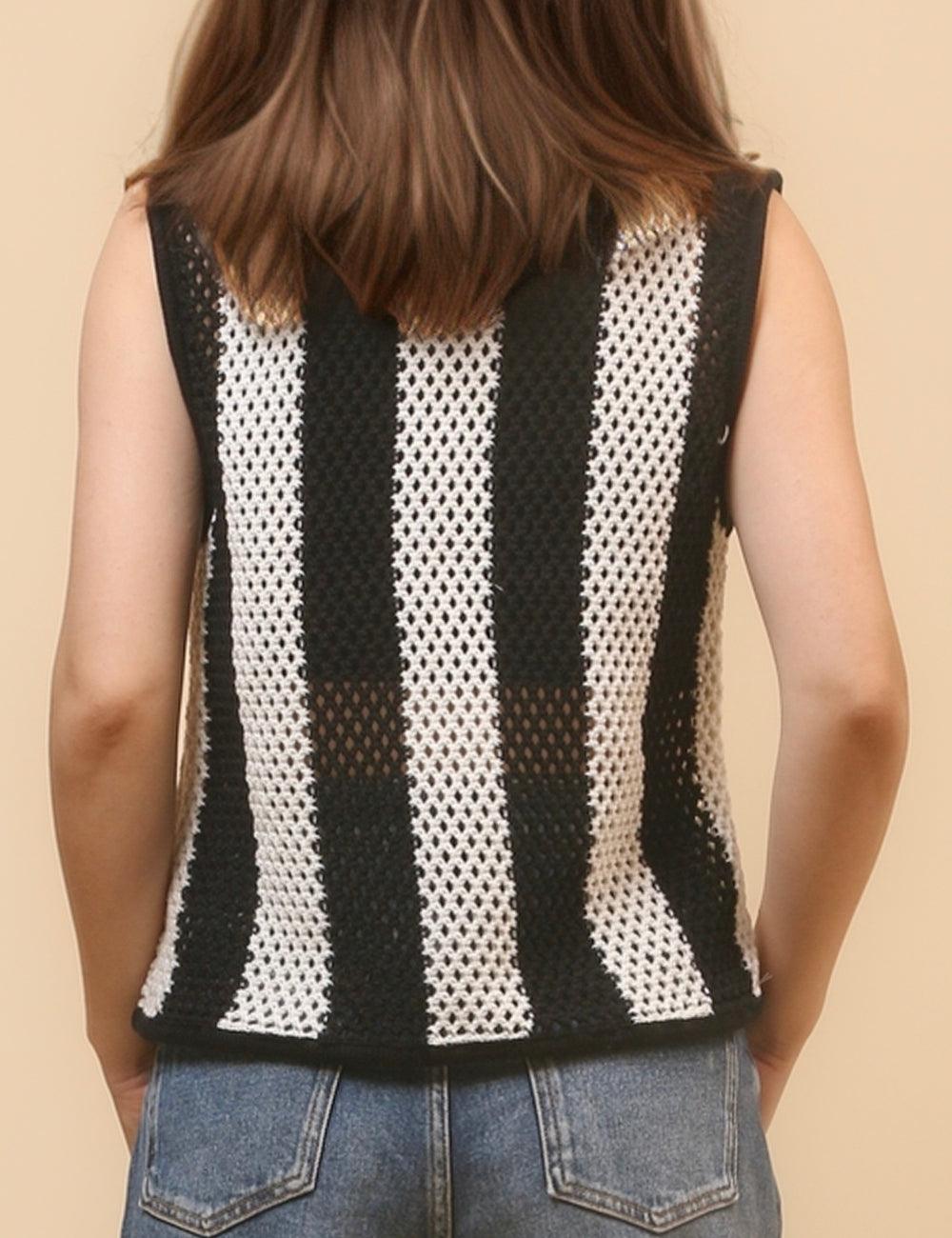 Ladies Contrast Color Round Neck Sweater Vest SKT4677