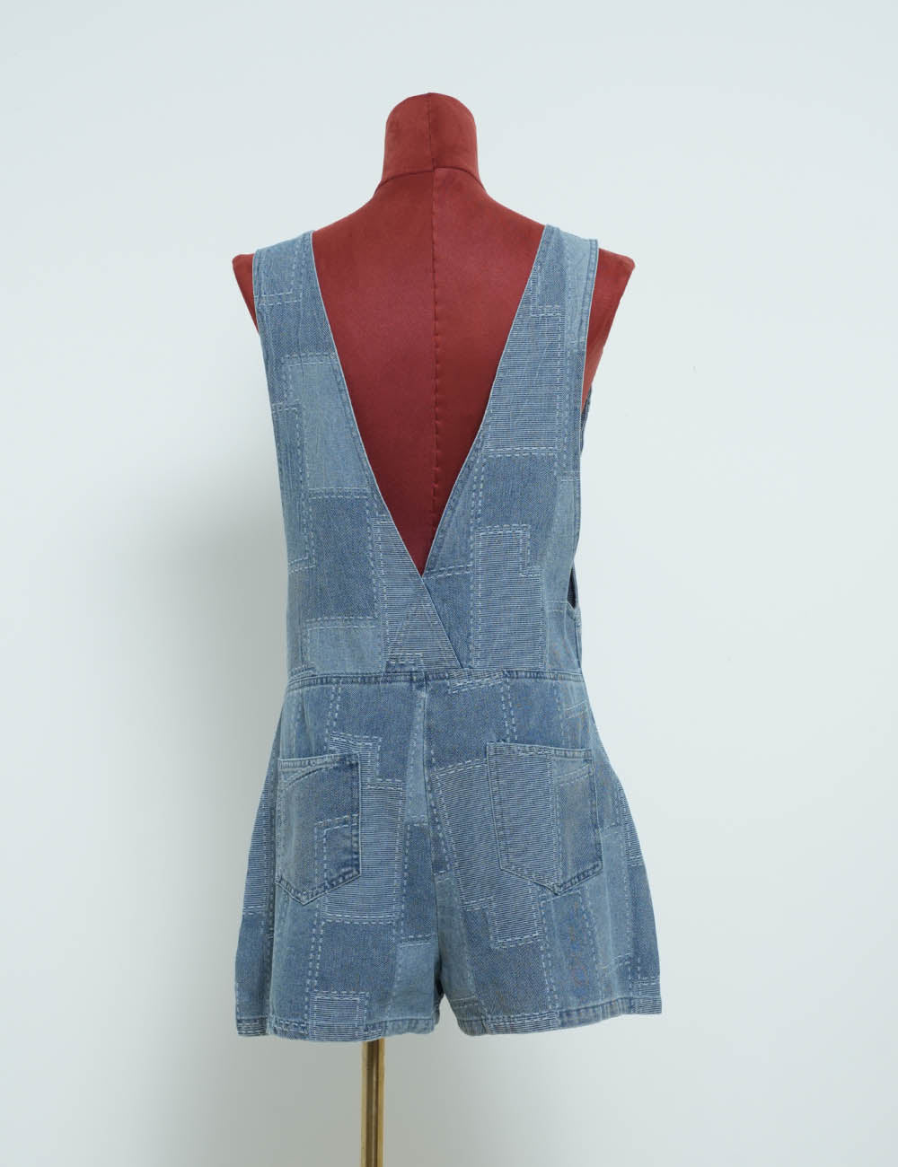 Ladies Patchwork Zip-Up Strape Shoulder Sleeveless Denim Romper