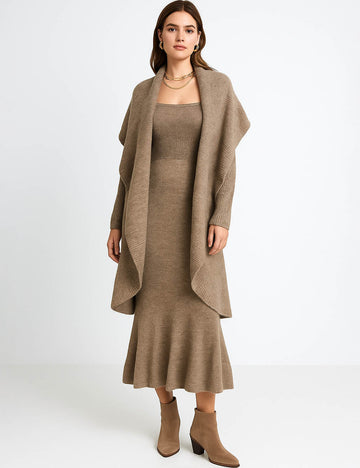 Ladies V-Neck Knit Cami Midi Dress & Crop Cardigan Set