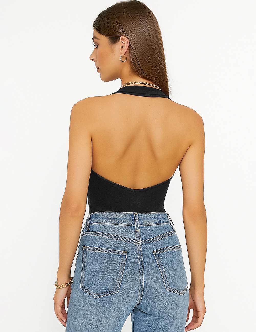 Ladies Sexy Halter V-Neck Sleeveless Backless Bodysuit