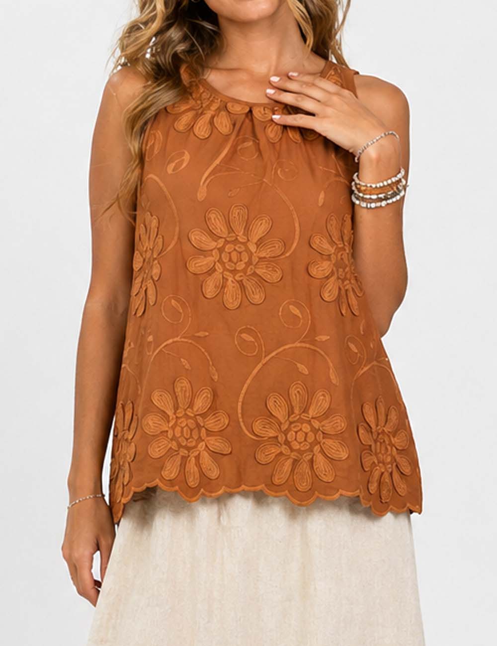 Embroidered Sleeveless Blouse - Elegant out tops - Sweetkama Wholesale - 012