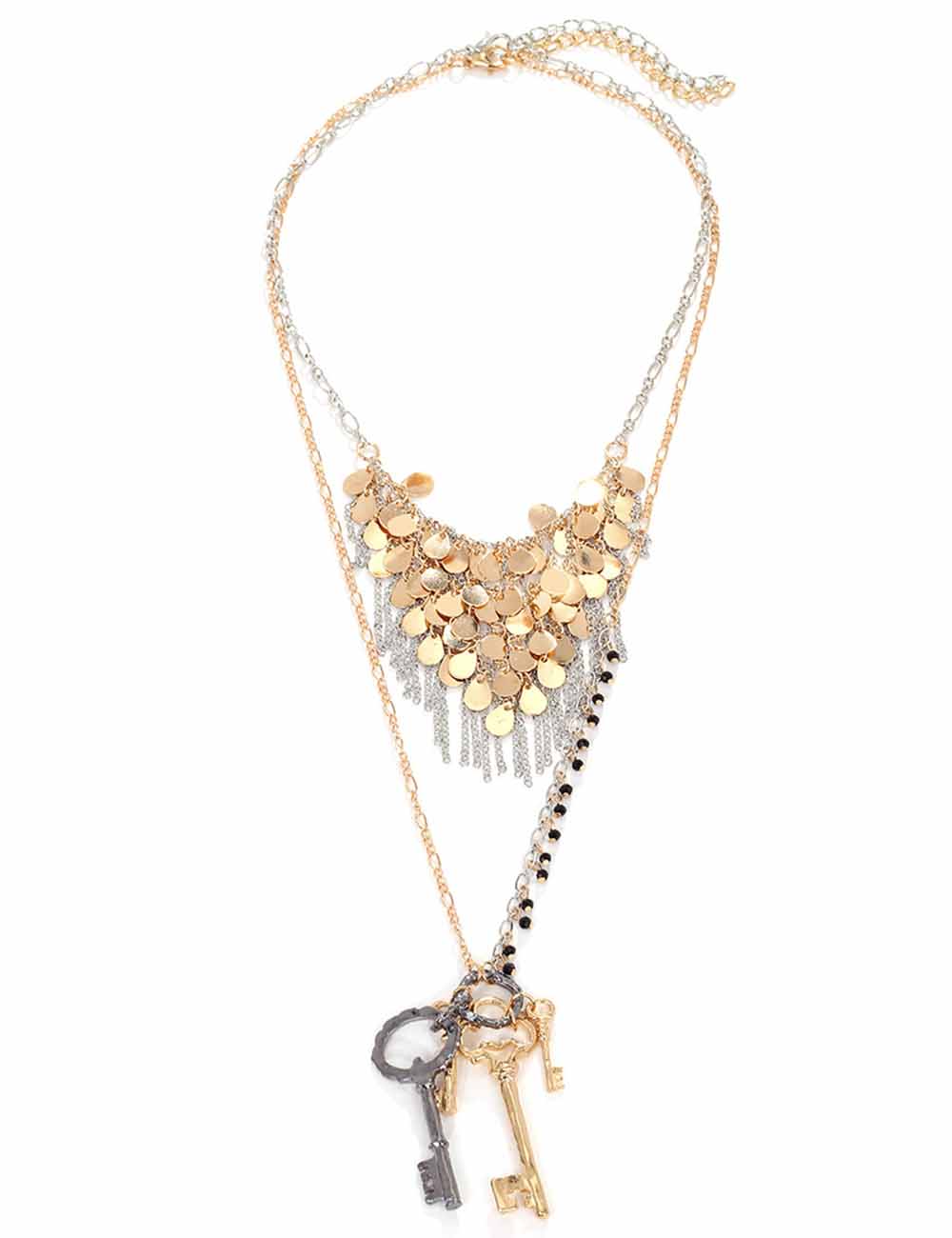 Ladies Key Coin Pendant 2PCS Layer Chain Necklace Set