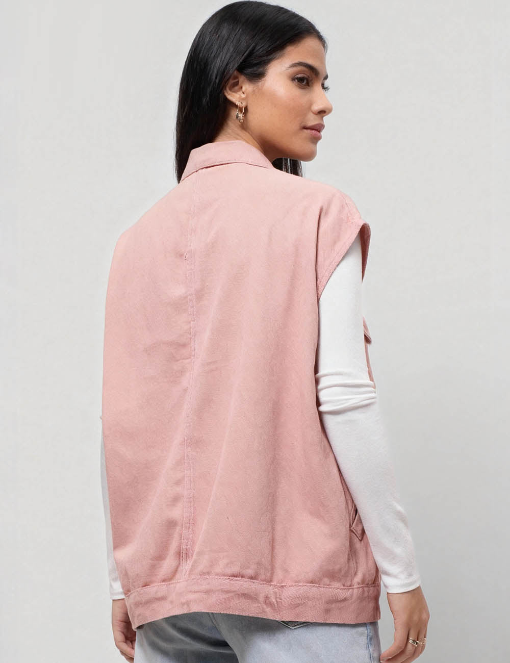 Ladies Turndown Collar Sleeveless Denim Vest SKT4957