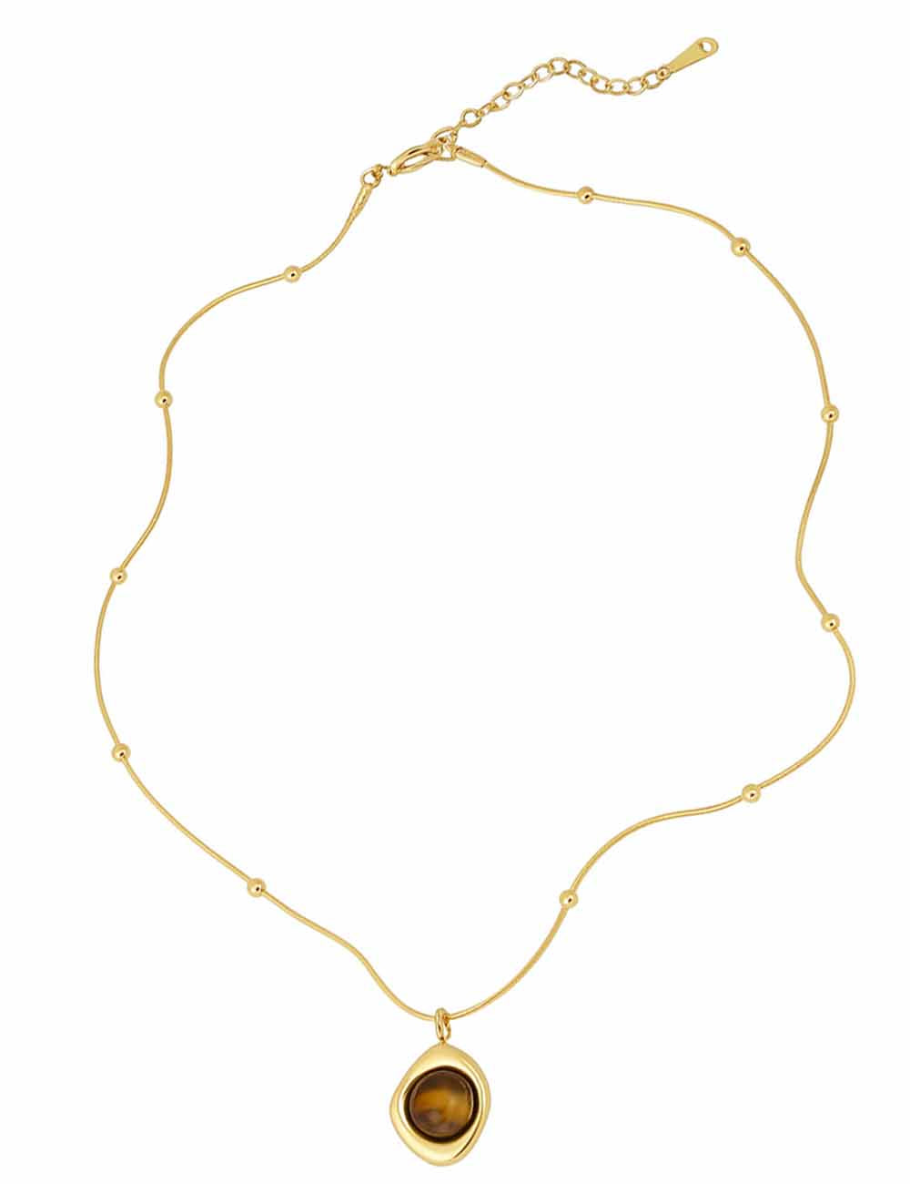 Ladies Vintage Golden Chain Faux Tiger Eye Pendant Necklace