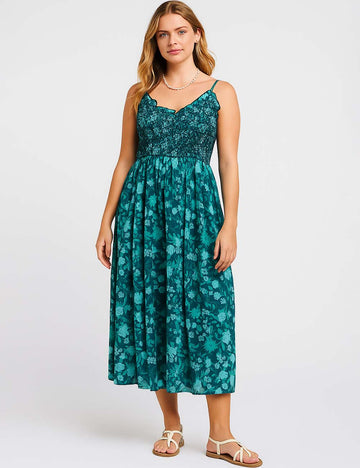 Ladies V-Neck Floral String Shoulder Maxi Dress SKD50415