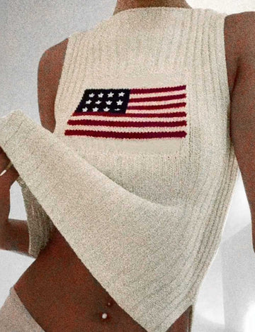 Ladies Flag Sleeves Ribbed Knit Tank Top