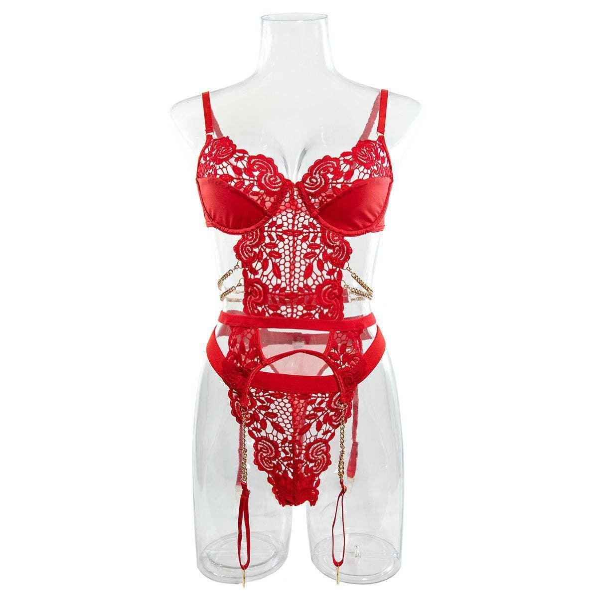 2PCS Lace Sexy Lingerie Set with Garter Belt 2732 - SWEETKAMA