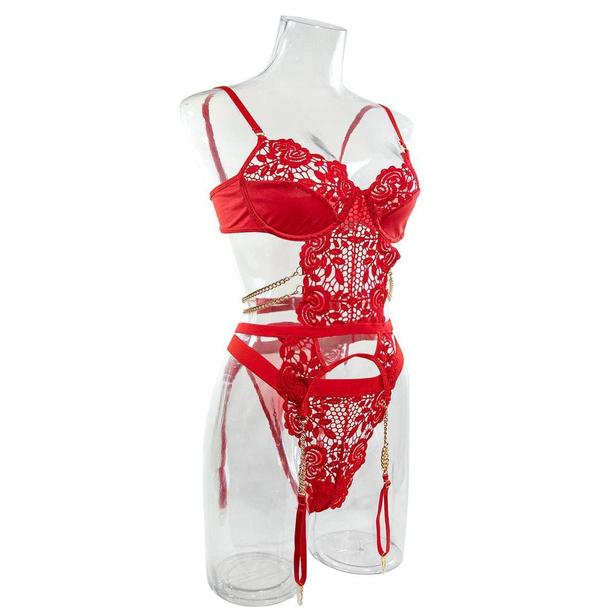 2PCS Lace Sexy Lingerie Set with Garter Belt 2732 - SWEETKAMA