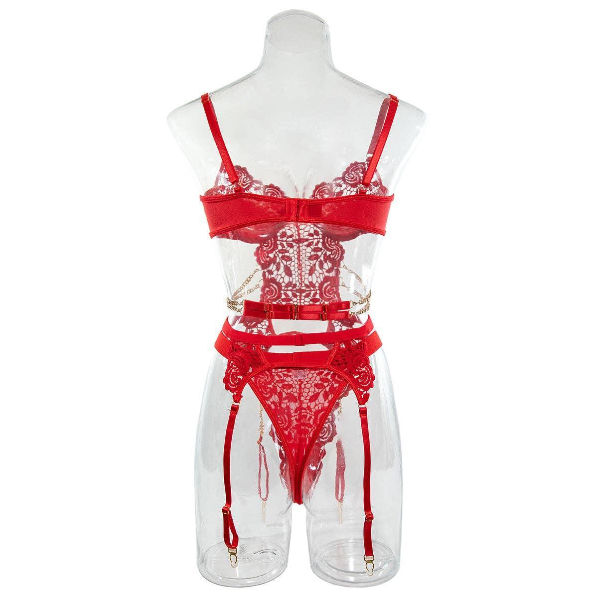 2PCS Lace Sexy Lingerie Set with Garter Belt 2732 - SWEETKAMA
