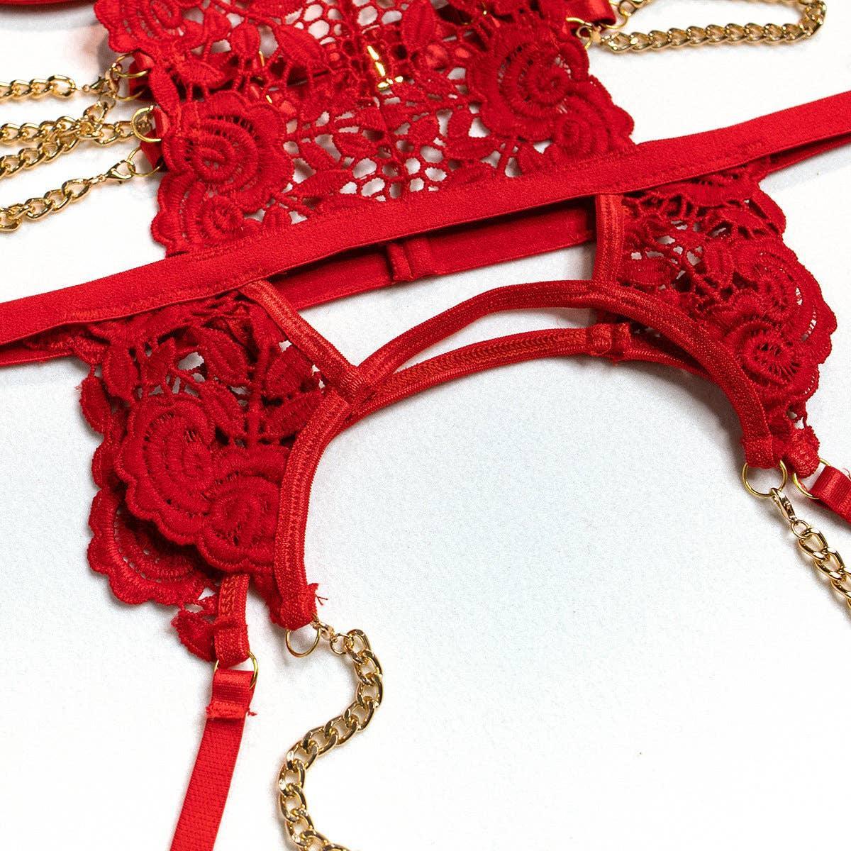 2PCS Lace Sexy Lingerie Set with Garter Belt 2732 - SWEETKAMA