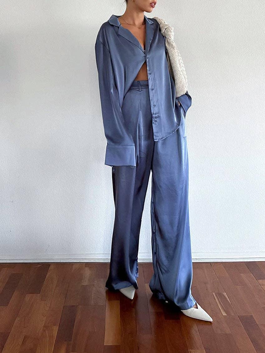 2PCS Long Sleeves Shirt and Pants Ladies Daily Set 2TZ2113 - SWEETKAMA