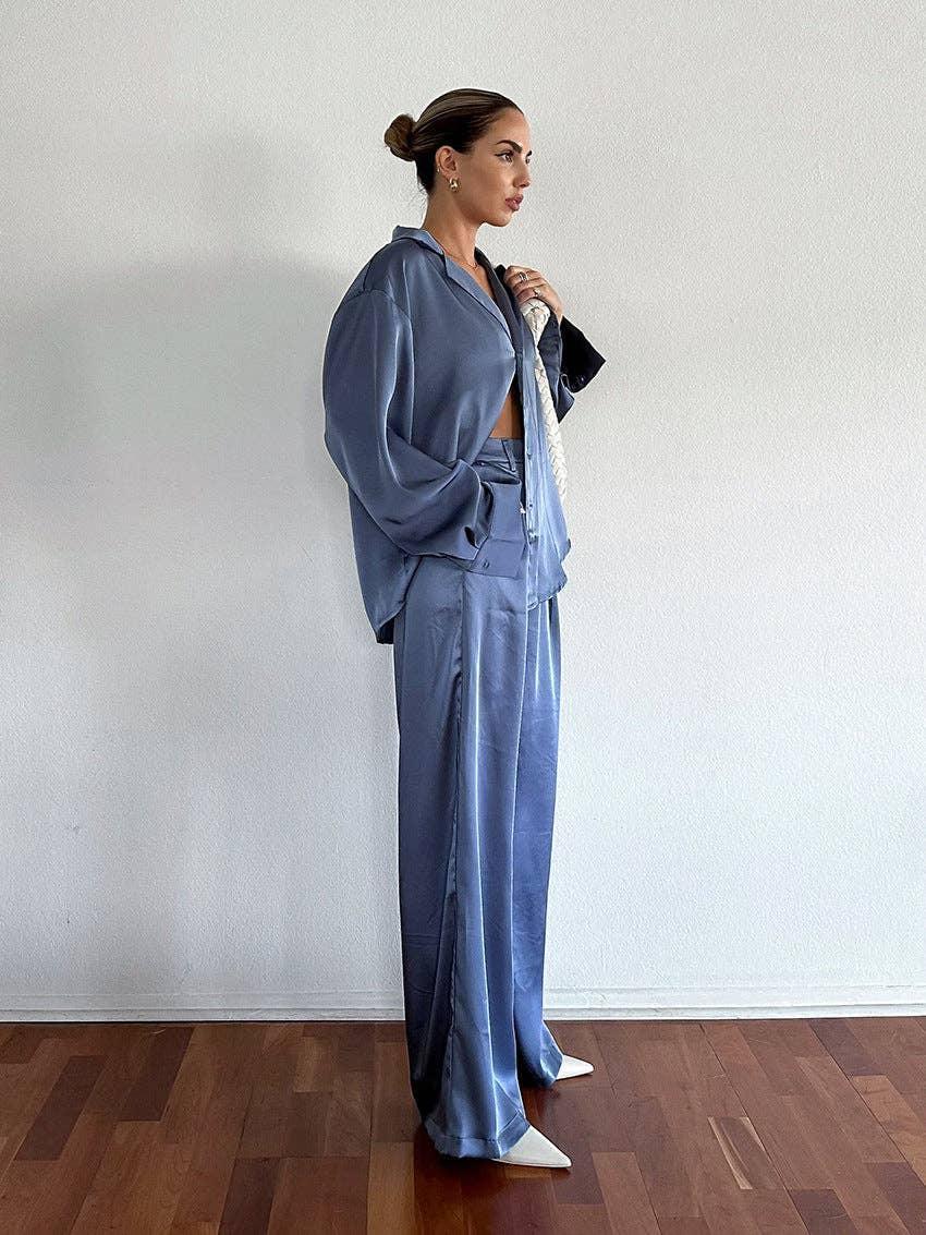 2PCS Long Sleeves Shirt and Pants Ladies Daily Set 2TZ2113 - SWEETKAMA