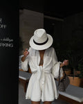 2PCS Solid Color Puff Sleeves Loose Ladies Set HK6095 - SWEETKAMA