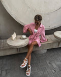 2PCS Solid Color Puff Sleeves Loose Ladies Set HK6095 - SWEETKAMA