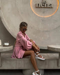 2PCS Solid Color Puff Sleeves Loose Ladies Set HK6095 - SWEETKAMA