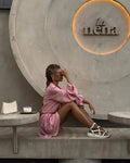 2PCS Solid Color Puff Sleeves Loose Ladies Set HK6095 - SWEETKAMA