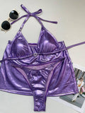 3-Piece Metallic Color Bikini Swimsuits with Cover Up A156 - SWEETKAMA