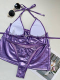 3-Piece Metallic Color Bikini Swimsuits with Cover Up A156 - SWEETKAMA