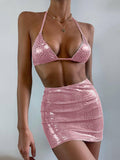 3-Piece Metallic Snake Print Bikini Swimsuits with Cover Up DY3110308 - SWEETKAMA