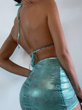 3-Piece Metallic Snake Print Bikini Swimsuits with Cover Up DY3110308 - SWEETKAMA